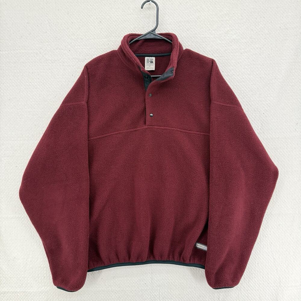 Vintage Russell Athletic Sweatshirt Mens XL Burgundy 1/4 Zip Fleece Made USA 90s